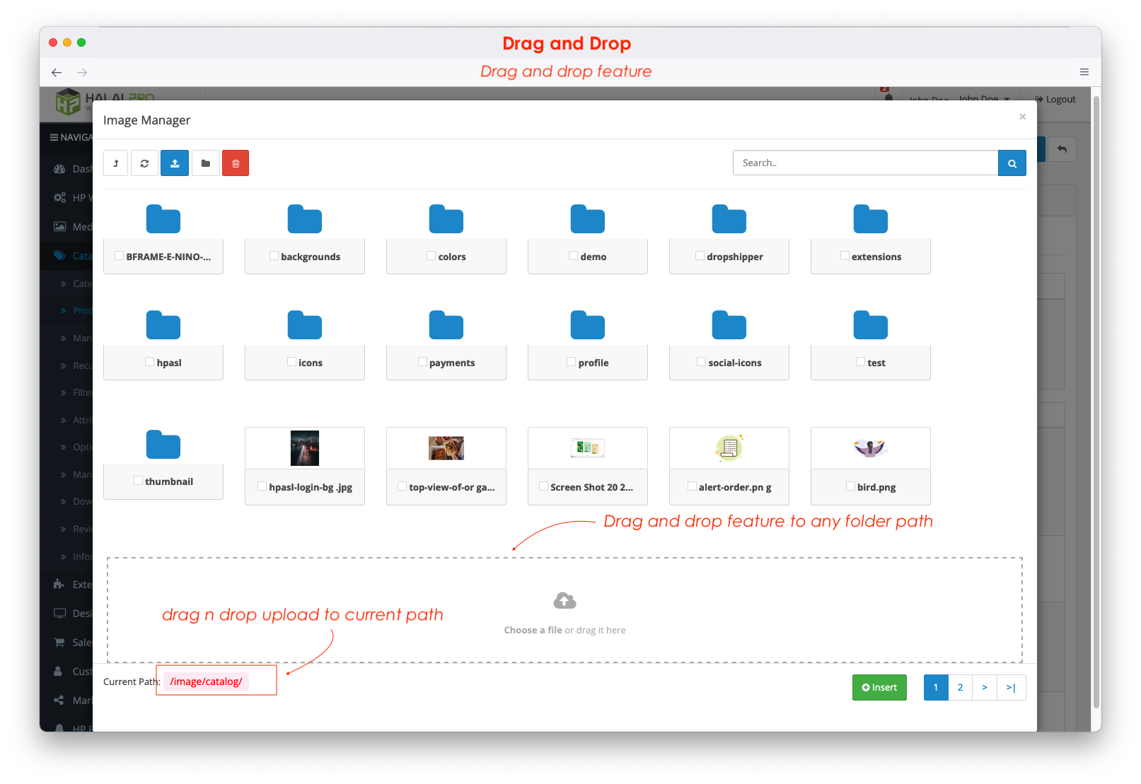 drag and drop feature on file manager opencart